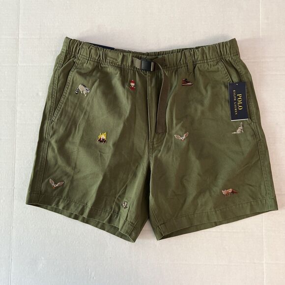 Polo Ralph Lauren Men Sz Large Voyager Embroidered Trail Shorts Olive Green - Picture 1 of 8